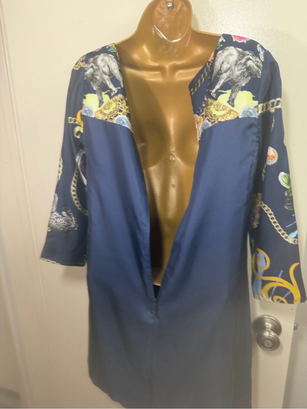 Tibi Blue Silk Scarf Animal & Jewel Print Luxury Designer Shift Dress 2*FLAW* - Picture 7 of 16
